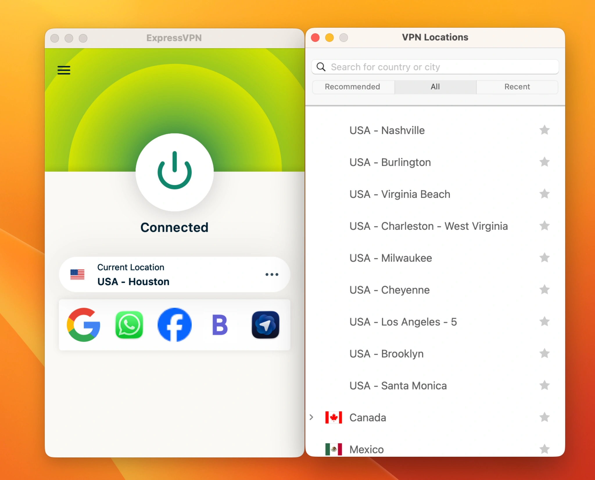 ExpressVPN uygulama arayüzü