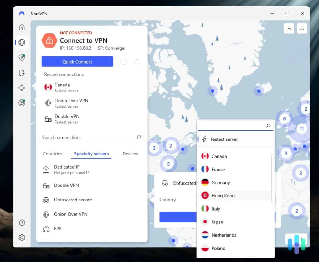 NordVPN uygulama arayüzü